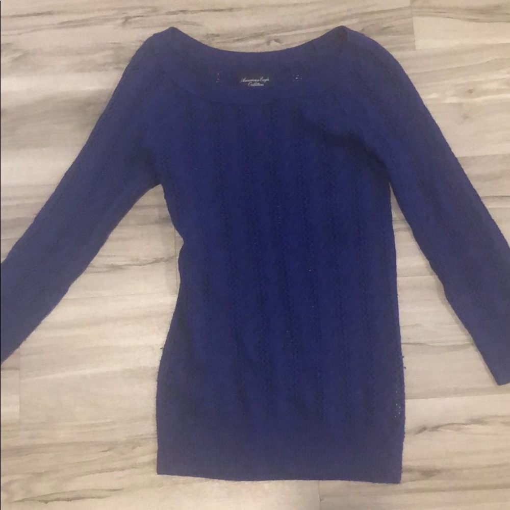 Open knit sweater cable blue